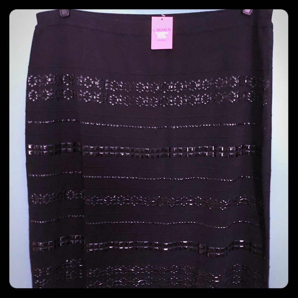 Carmen Plus 2x Black Embellished Knit Skirt